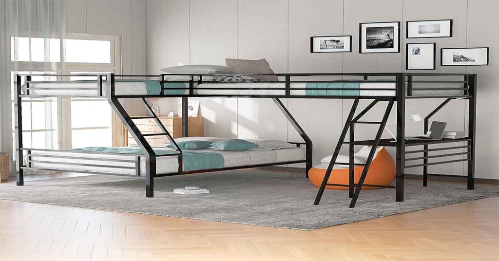 twin beds in l shape