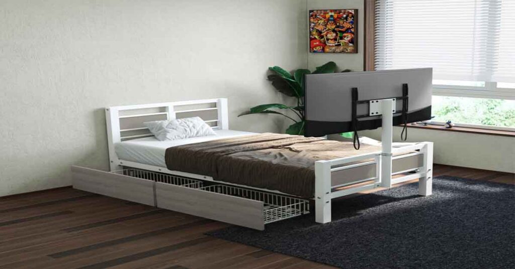 queen bed frame with tv mount